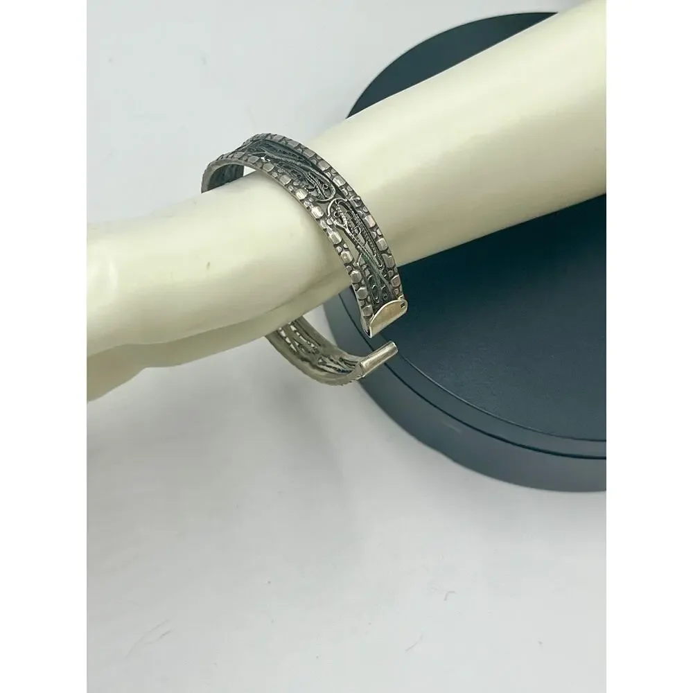 Sterling Silver Signed Open Filigree Nugget Border Cuff Bracelet 31 grams, 7.5”‎